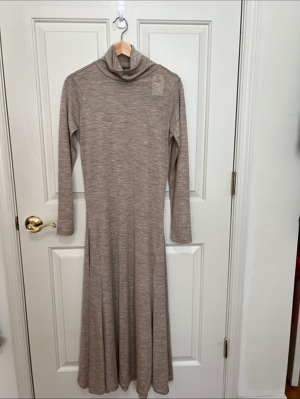 Ralph Lauren Taupe Long-Sleeve Turtleneck Maxi Dress